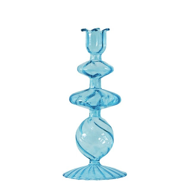 Aqua Blue Glass Candle Holder blown glass candle holder set candleholder