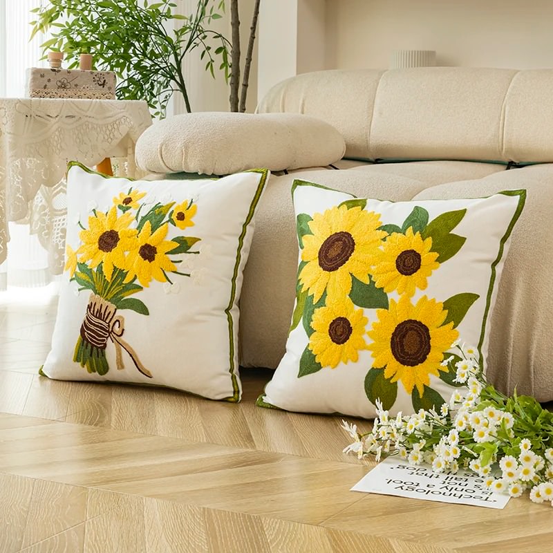 Aesthetic Sunflowers Embroidered Cushion Cover cute flower embroidered little flower SUB CATEGORY_Cushion Covers