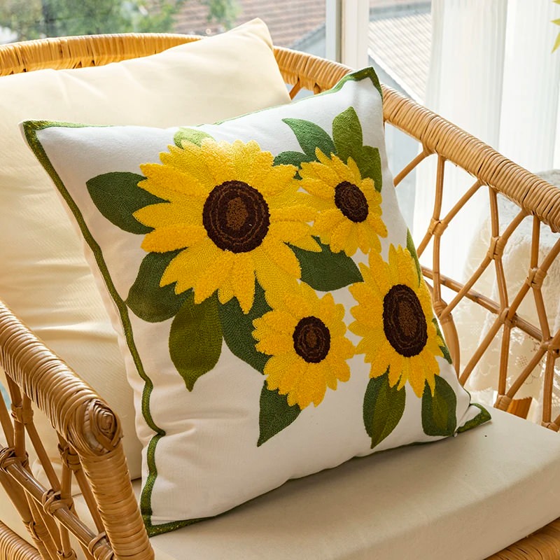 Aesthetic Sunflowers Embroidered Cushion Cover cute flower embroidered little flower SUB CATEGORY_Cushion Covers