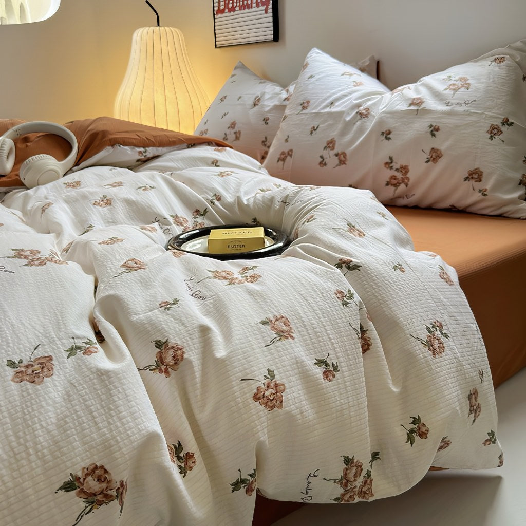 Juego de cama de otoño con estampado de rosas vintage