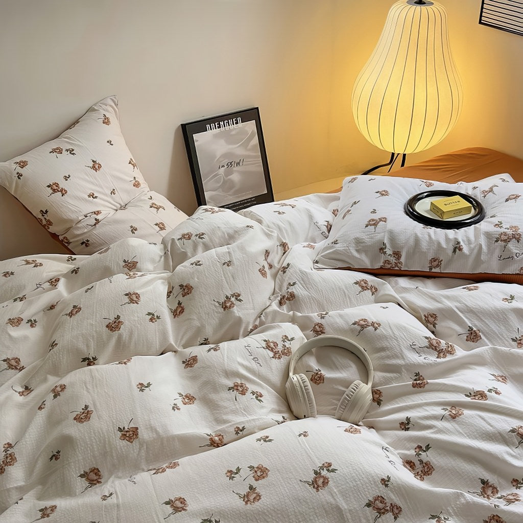 Juego de cama de otoño con estampado de rosas vintage