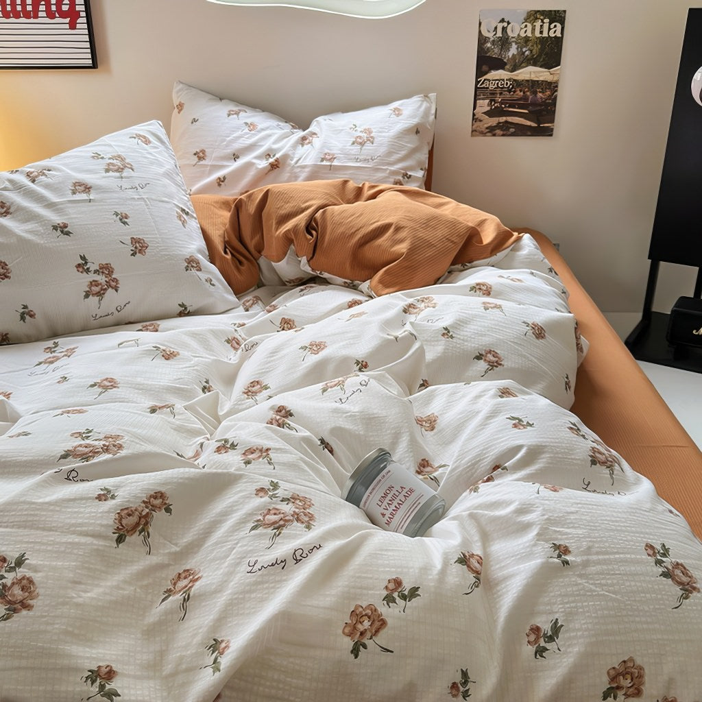 Set biancheria da letto autunnale con stampa rose vintage