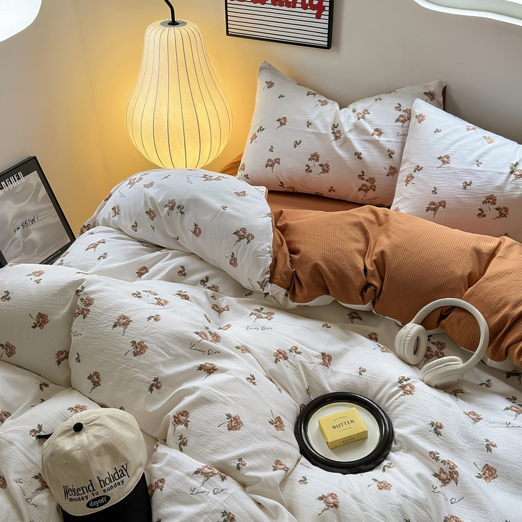 Set biancheria da letto autunnale con stampa rose vintage