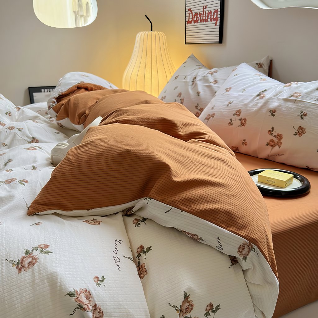 Set biancheria da letto autunnale con stampa rose vintage