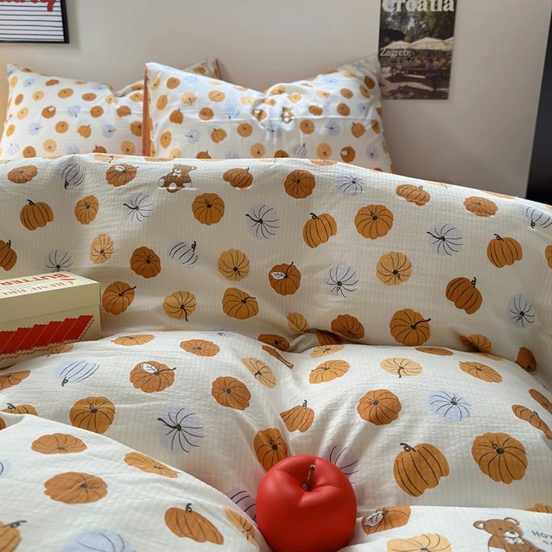 Conjunto de cama com estampa de abóboras de outono