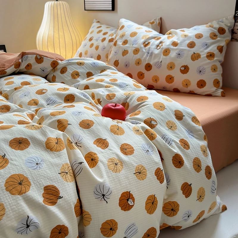 Conjunto de cama com estampa de abóboras de outono