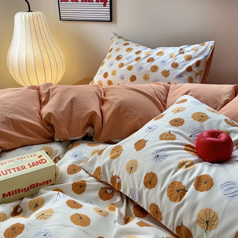 Juego de cama con estampado de calabazas otoñales