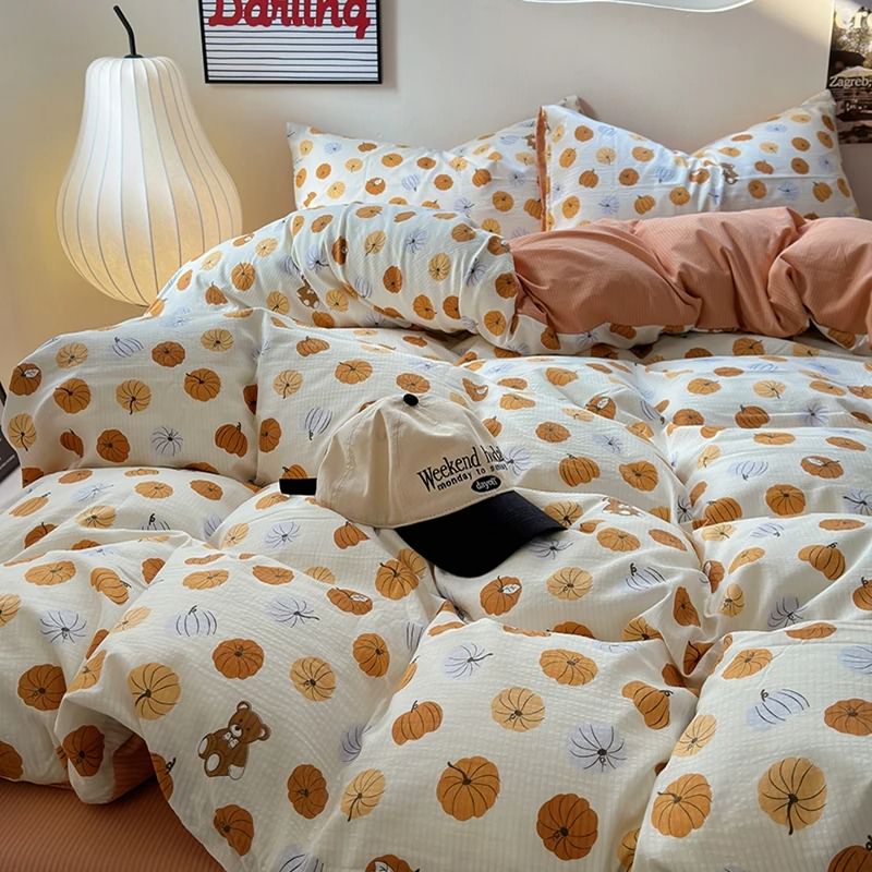 Juego de cama con estampado de calabazas otoñales