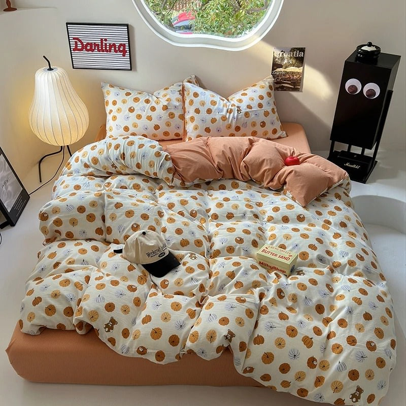 Juego de cama con estampado de calabazas otoñales