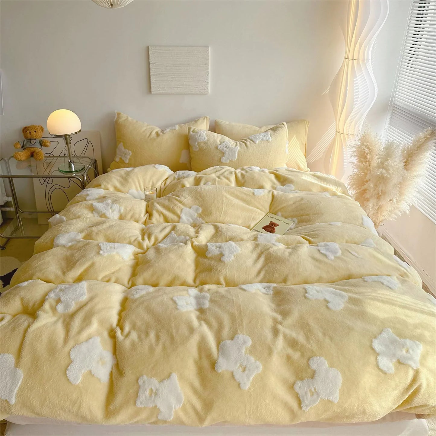 Plush Teddy Bear Flannel Fleece Bedding Set