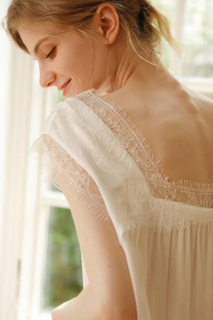 Silky Soft Lace Trim Cotton Sateen Pajama Dress