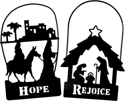 Black Nativity Ornament Set for Christmas Trees, Rejoice Manger Scene Silhouette and Hope Journey to Bethlehem Images Cutout, Religious 2023 Ornaments, 4.5 Inches, Set of 2 Hanging Ornaments Home & Kitchen Home Décor Accents Home Décor Products