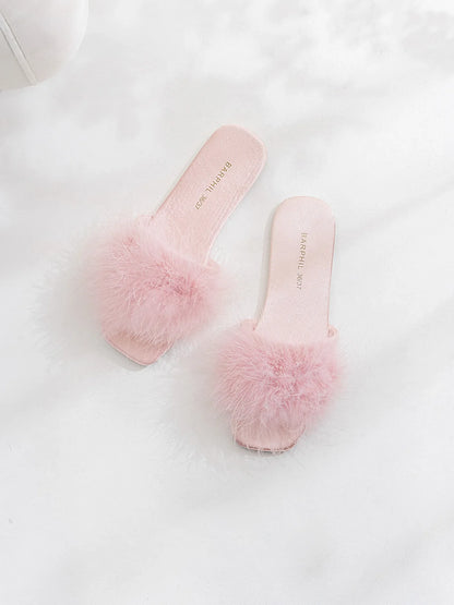 Fluffy Solid Color Faux Fur House Slippers