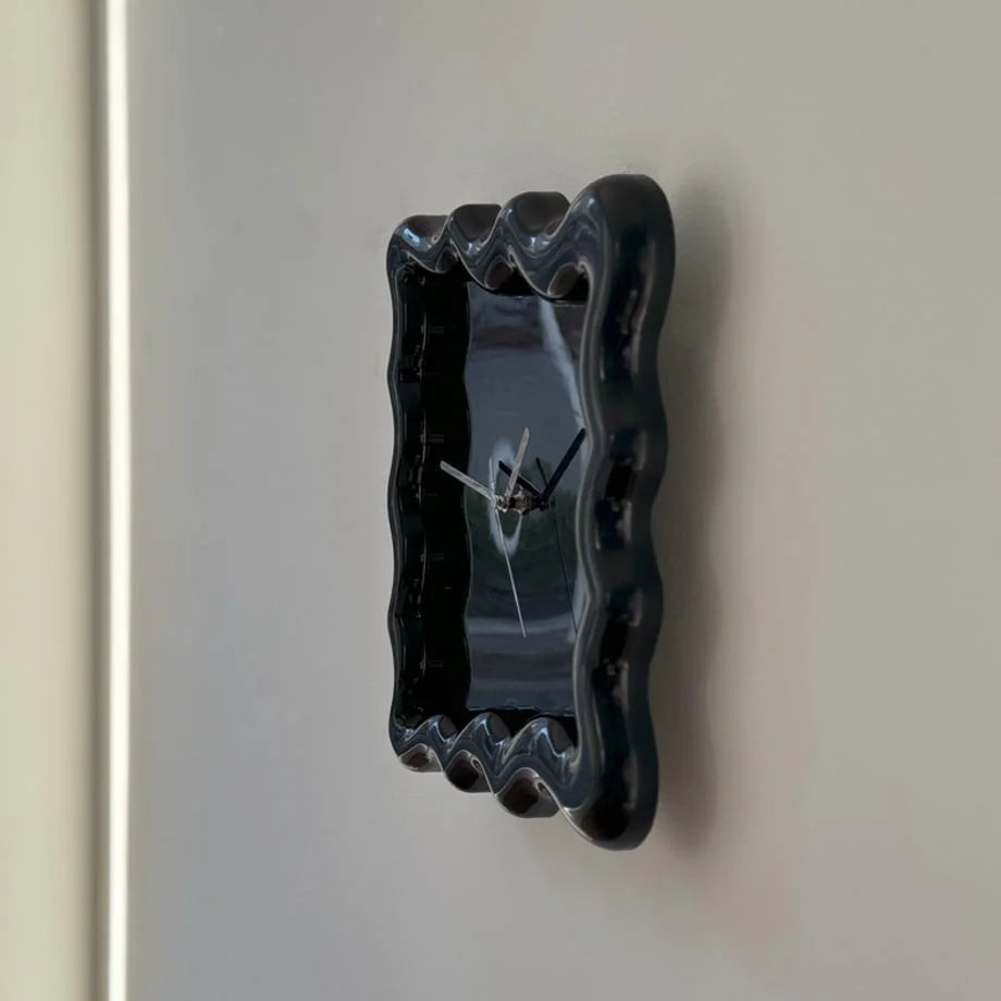 Wavy Squiggle Frame Minimalist Melamine Clock