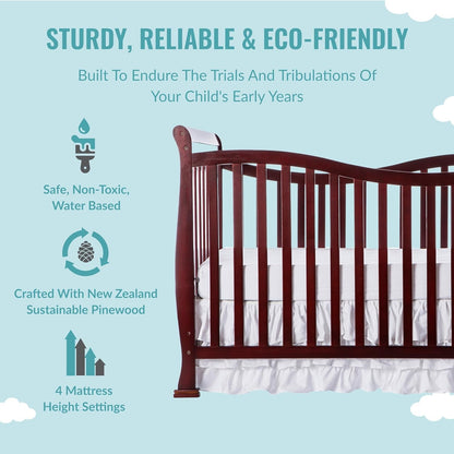 Violet 7-In-1 Convertible Life Style Crib in Cherry, Greenguard Gold Certified, 4 Mattress Height Settings, Made of Sustainable New Zealand Pinewood Baby Products Cribs Furniture Infant & Toddler Beds Nursery