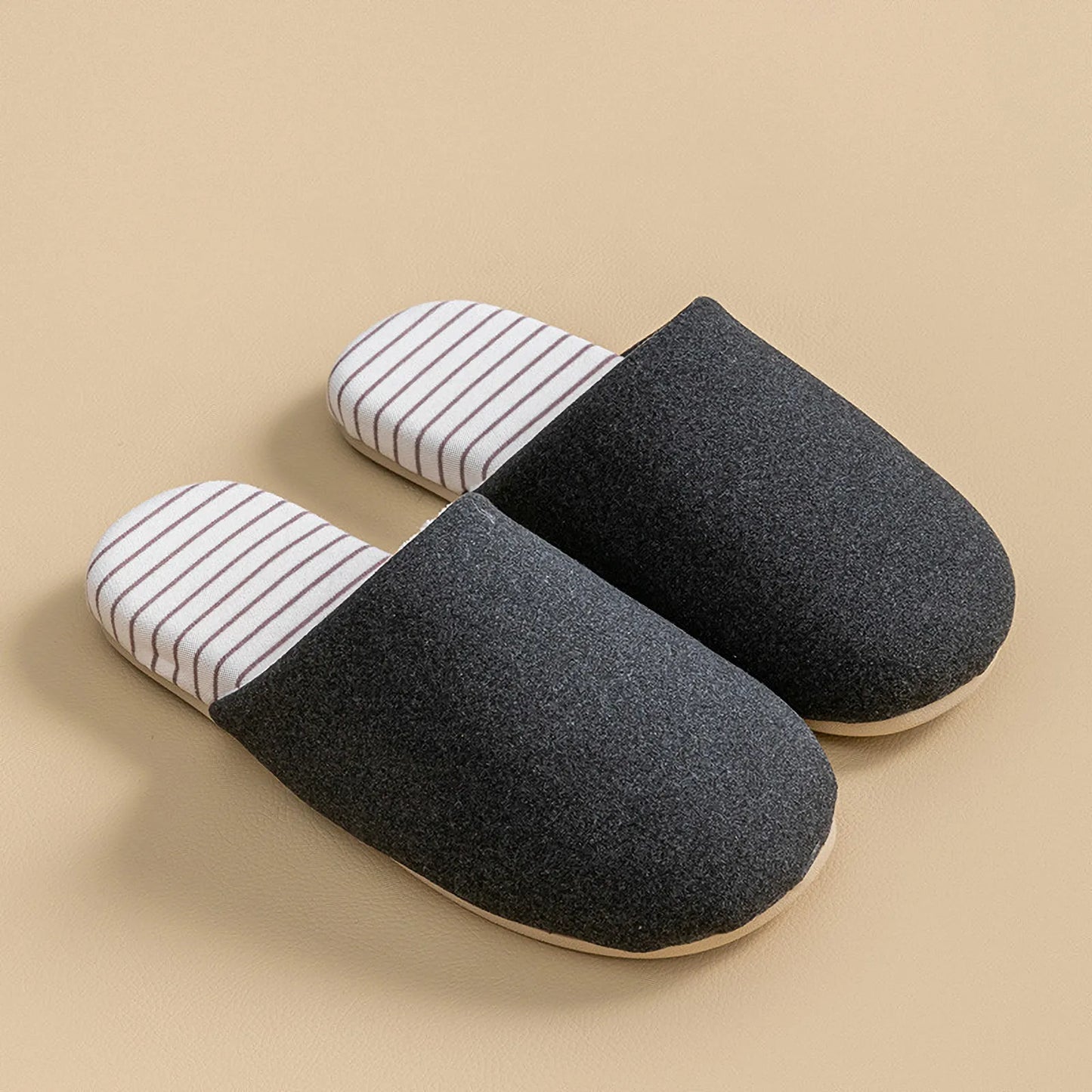 Plush Striped Cotton House Slippers