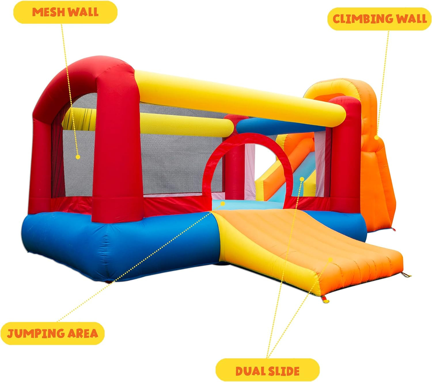 Banzai Double Slide Backyard Bouncer Outdoor Inflatable Slide & Bounce House W/Climbing Wall, Blower Motor, Ground Stakes, & Storage Bag Inflatable Bouncers Sports & Outdoor Play Toys & Games