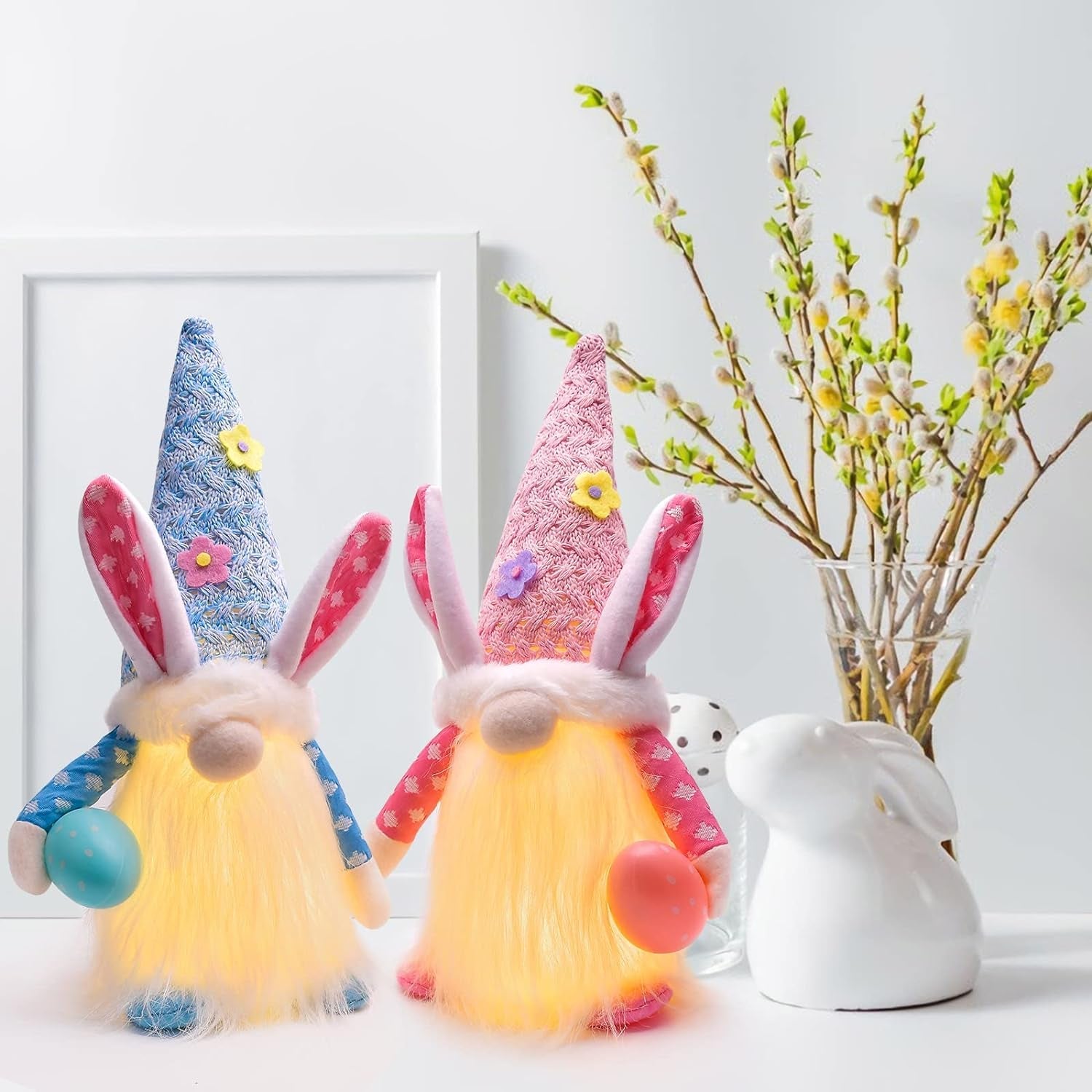 Easter Gnomes Decorations, 2Pcs Bunny Gnomes Plush with LED Light, Spring Easter Day Home Table Decor Ornaments for Easter Holiday Party Collectible Figurines Home & Kitchen Home Décor Accents Home Décor Products