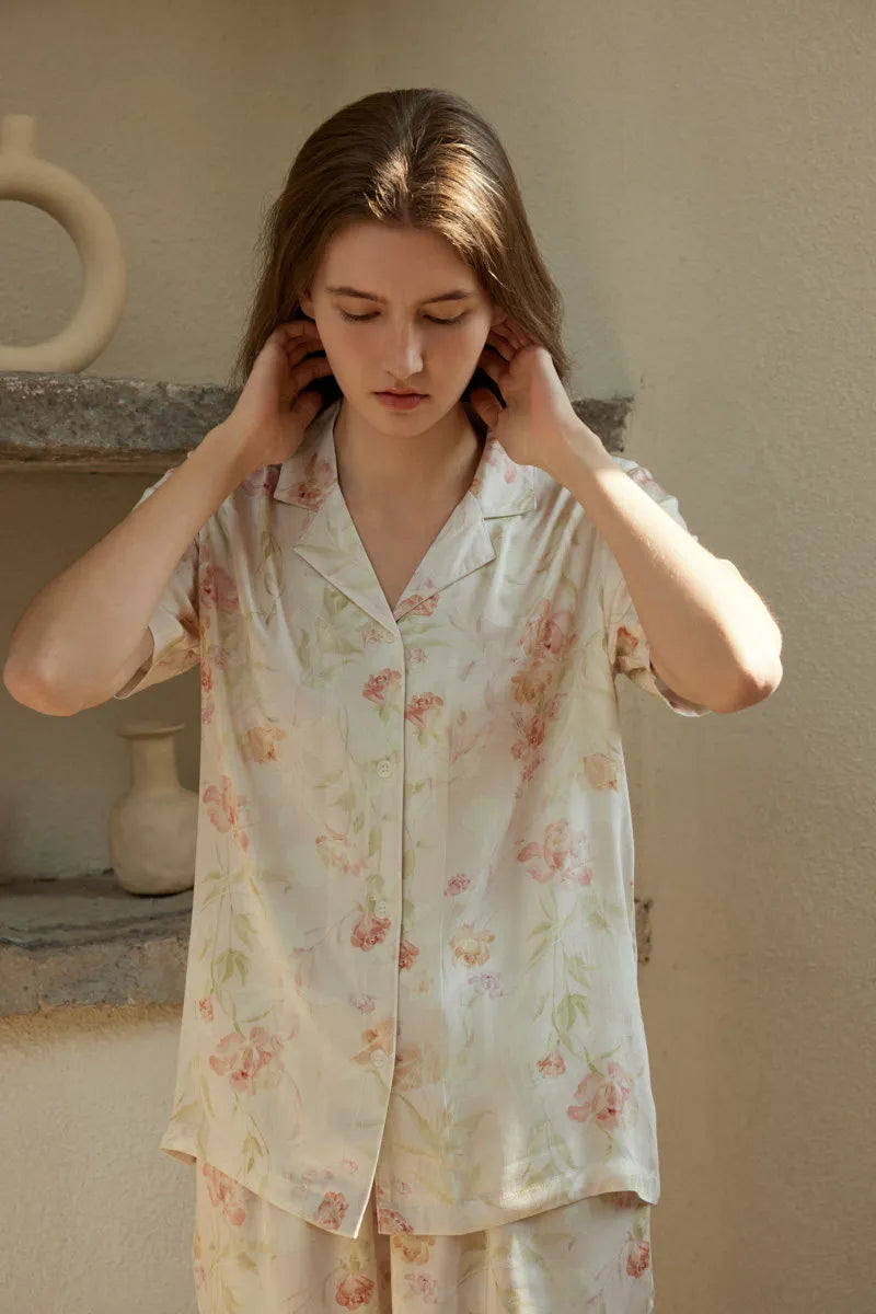 Silky Watercolor Floral Cotton Sateen Pajama