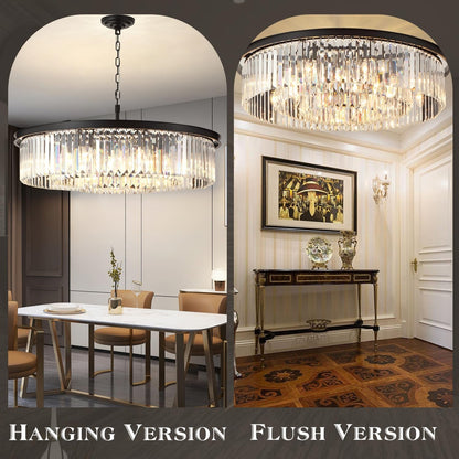 Crystal Chandeliers 18-Light, Metal Ceiling Light Fixture Adjustable Height, 39 Inch Modern Luxury Hanging/Ceiling Light for Kitchen Dining Room Living Room Hallway, Black Ceiling Lights Chandeliers Lighting & Ceiling Fans Tools & Home Improvement