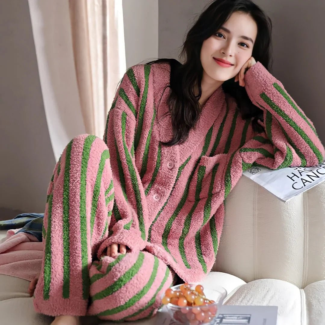 Plush Bold Striped Fleece Pajama Set