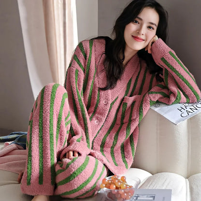 Plush Bold Striped Fleece Pajama Set