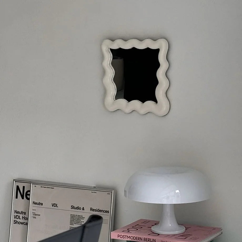 Glossy Wavy Frame Melamine Desktop Mirror