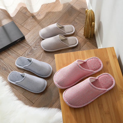 Breathable Pinstripe Cotton House Slippers