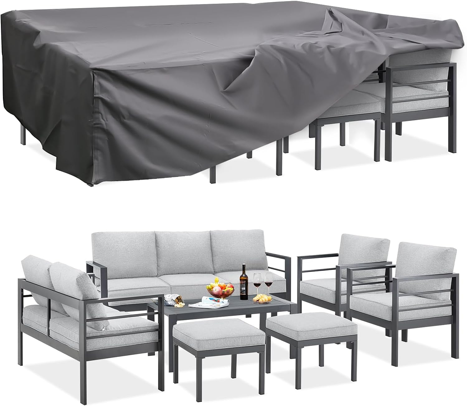 AECOJOY Aluminum Modern Patio Furniture with Coffee Table, 7 Pieces Outdoor Conversation Set with Dark Grey Cushions for Balcony, Porch, Lawn and More Conversation Sets Lawn & Garden Patio Patio Furniture & Accessories Patio Furniture Sets