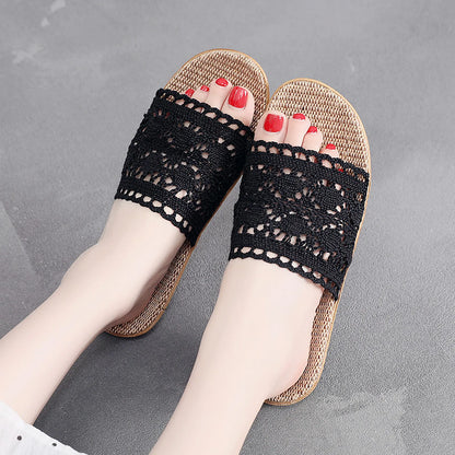 Breathable Crochet Lace Linen House Slippers
