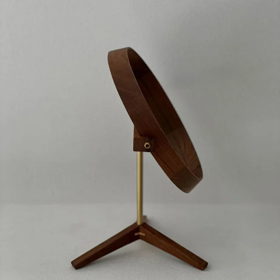 Natural Grain Round Walnut Wood Desktop Mirror