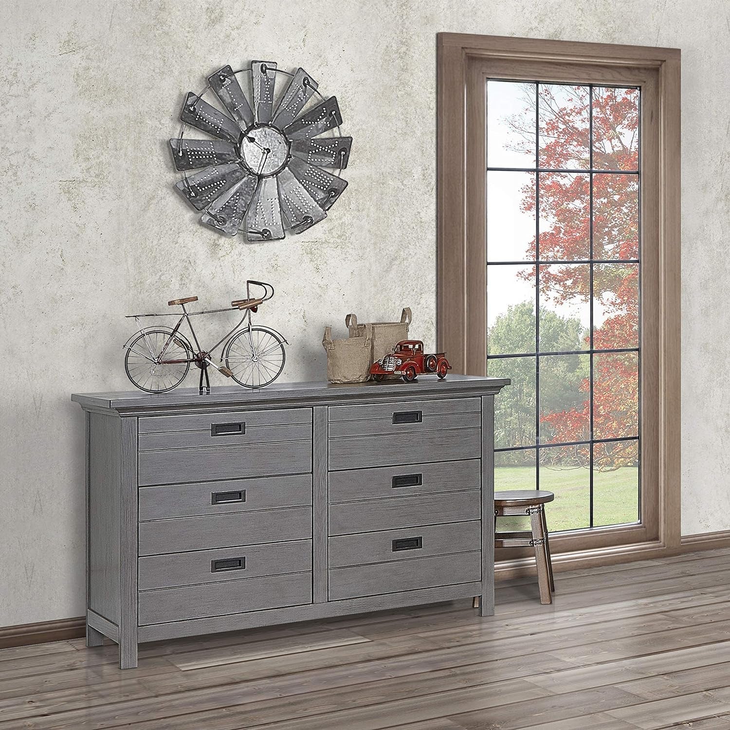 Evolur Waverly Double Dresser, Rustic Grey , 54X20.25X33 Inch (Pack of 1) Baby Products Changing & Dressing Chests & Dressers Furniture Nursery