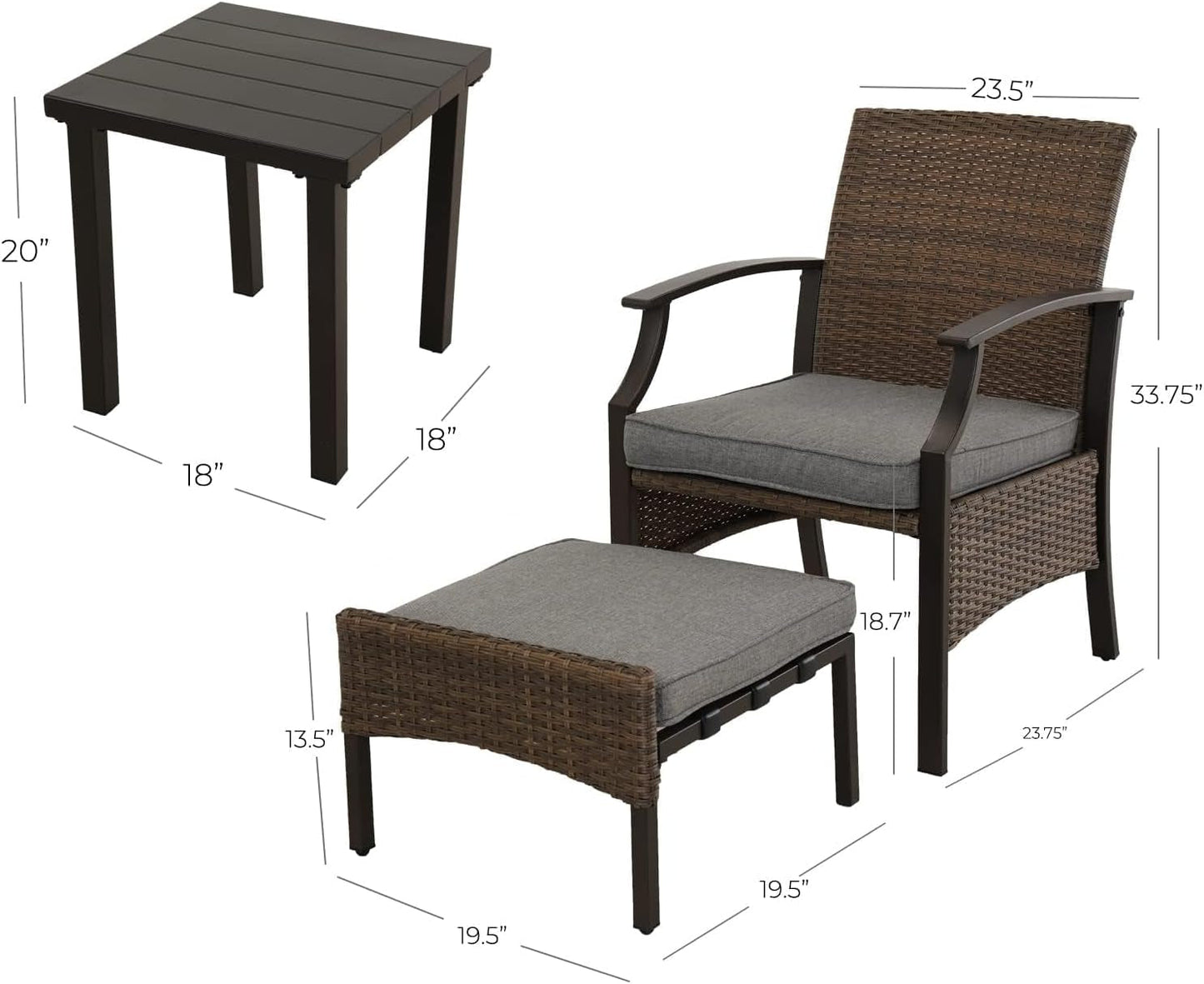 Grand Patio 5-Piece Outdoor Furniture Sets Weather-Resistant Wicker Steel Outdoor Patio Chairs with Olefin Cushions Ottomans and Coffee Table for Balcony Backyard Garden Poolside- Gray Conversation Sets Lawn & Garden Patio Patio Furniture & Accessories Patio Furniture Sets