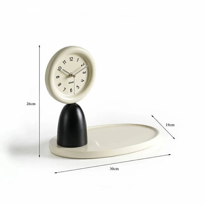 Sculptural Two-Tone Wood Table Clock