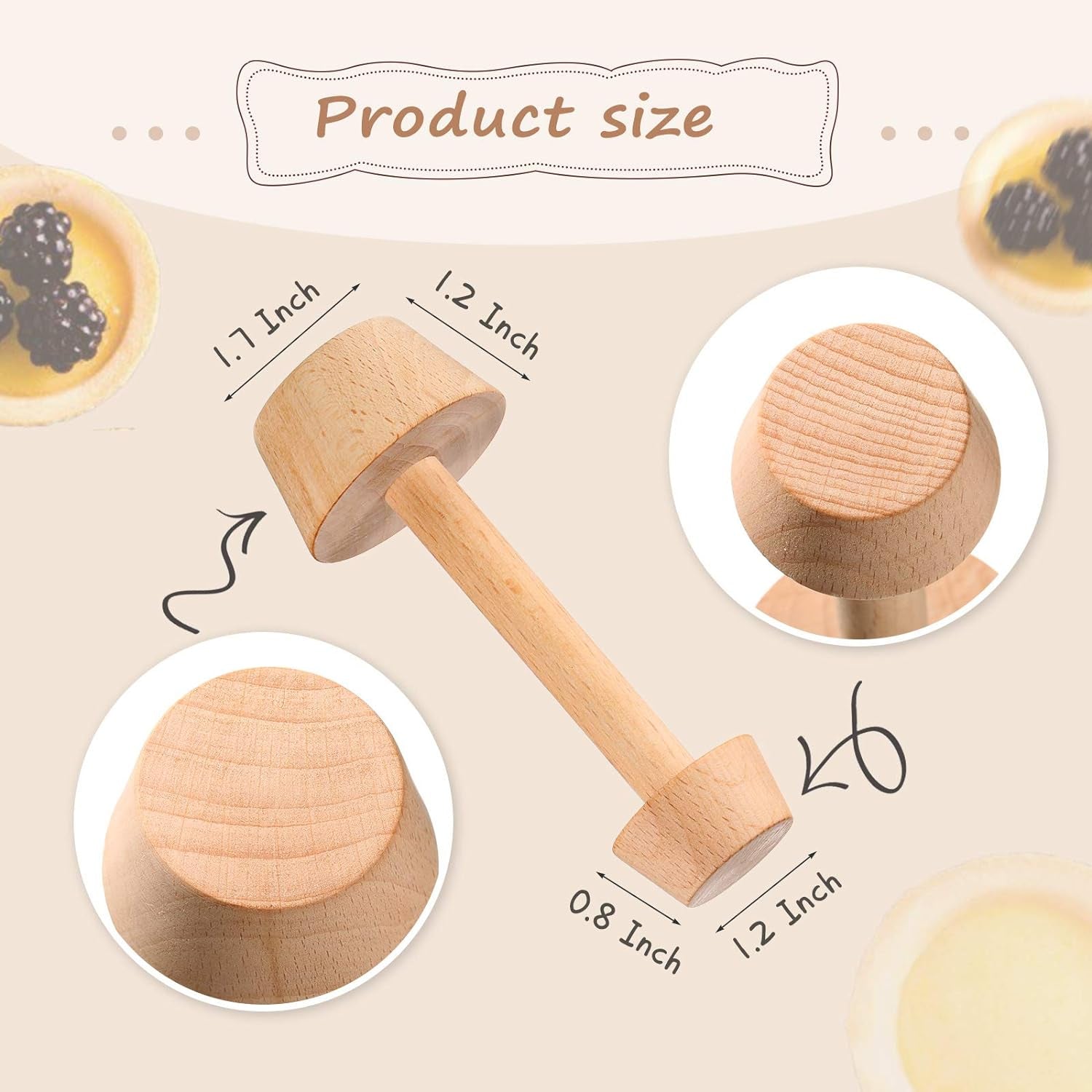 Patelai 2 Pcs Wooden Pastry Tamper Mini Tart Tamper Set Double Side Pie Pastry Dough Tamper Egg Tart Mold DIY Cake Pastry Tools for Egg Tart, Cheesecakes, Pasta and Dessert Baking Bakeware Home & Kitchen Kitchen & Dining Pie Tart & Quiche Pans Tart Pans