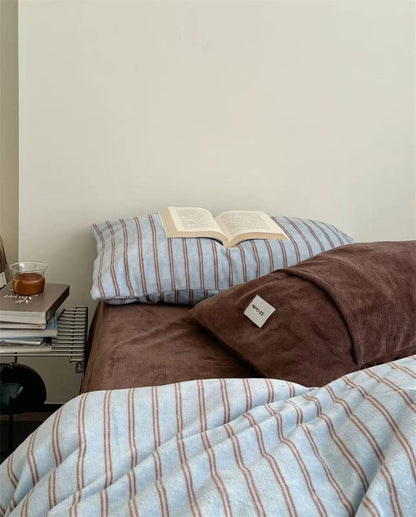 Plush Pinstripe Flannel Fleece Bedding Set