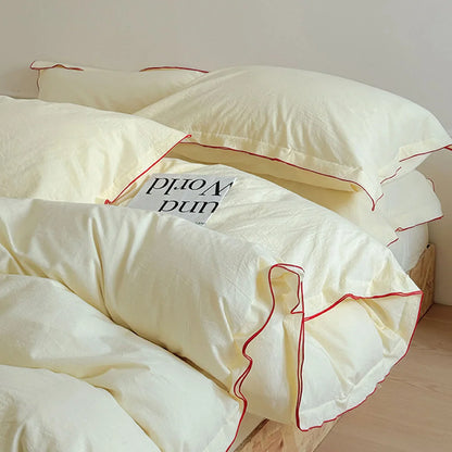Soft Ruffle Trim Washed Cotton Bedding Set