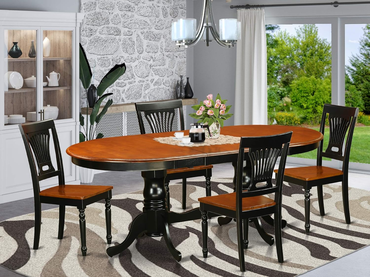 East West Furniture PLAI7-BLK-W 7 Piece Dining Room Table Set Consist of an Oval Kitchen Table with Butterfly Leaf and 6 Dining Chairs, 42X78 Inch, Black & Cherry Dining Room Furniture Furniture Home & Kitchen Table & Chair Sets