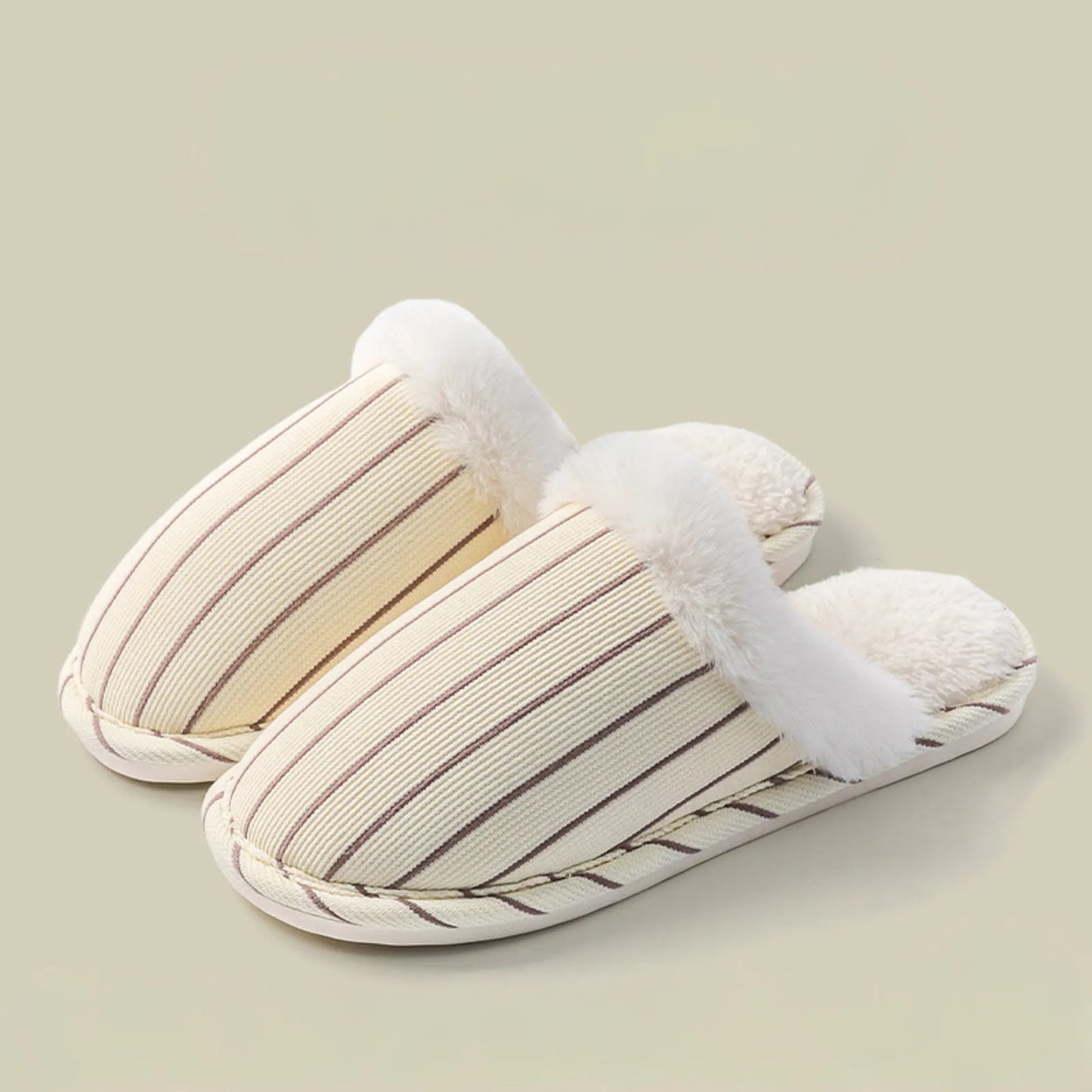 Plush Corduroy Striped Cotton House Slippers