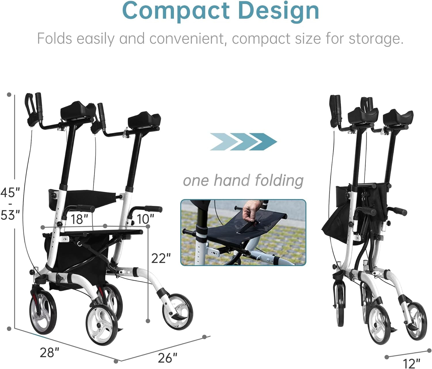 ELENKER Upright Walker, Stand up Folding Rollator Walker Back Erect Rolling Mobility Walking Aid with Seat, Padded Armrests for Seniors and Adults, White Medical Supplies & Equipment Mobility & Daily Living Aids Mobility Aids & Equipment Rollators & Accessories Rolling Walkers Walkers