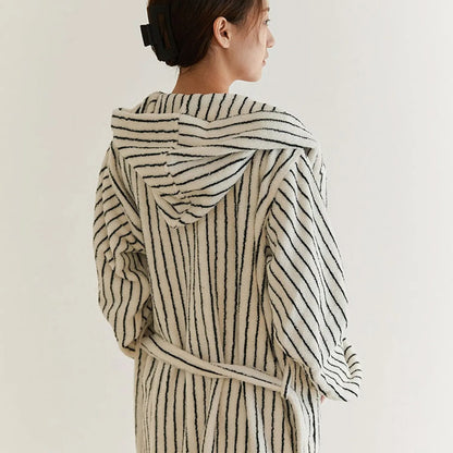 Plush Striped Long-Staple Cotton Hooded Robe