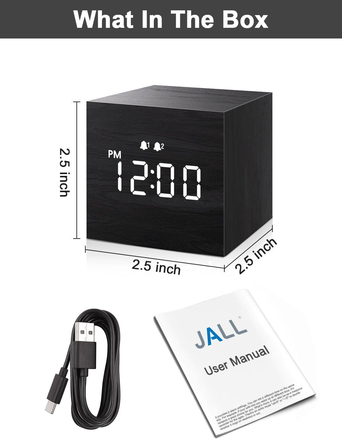 JALL Digital Alarm Clock, with Wooden Electronic LED Time Display, Dual Alarm, 2.5-Inch Cubic Small Mini Wood Made Electric Clocks for Bedroom, Bedside, Desk, Black Alarm Clocks Clocks Home & Kitchen Home Décor Products