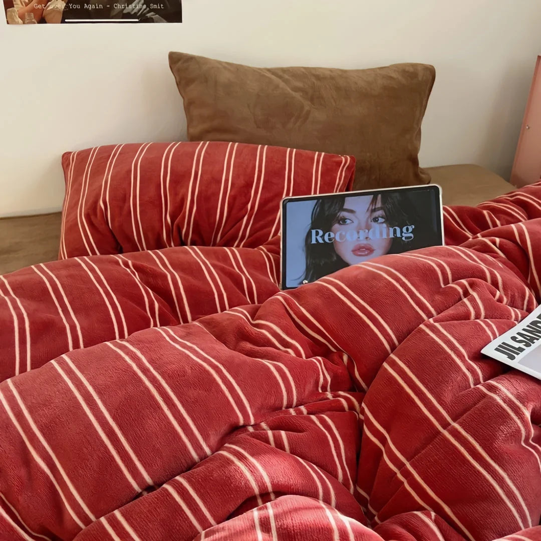Plush Pinstripe Velvet Bedding Set