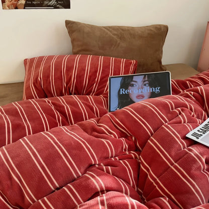 Plush Pinstripe Velvet Bedding Set