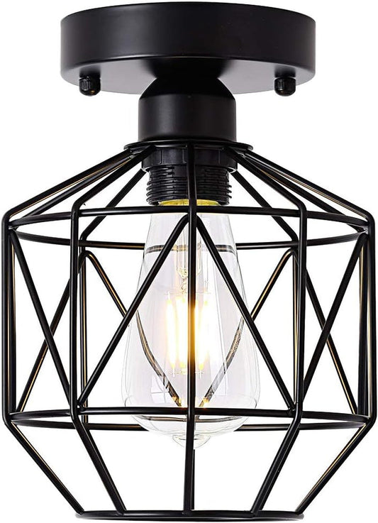 Femony Flush Mount Ceiling Light,Black Cage Semi Flush Ceiling Light Fixture,Rustic Lighting Fixture for Hallway,Foyer,Bathroom,Living Room,Kitchen,And Bedroom Ceiling Lights Close To Ceiling Lights Lighting & Ceiling Fans Tools & Home Improvement