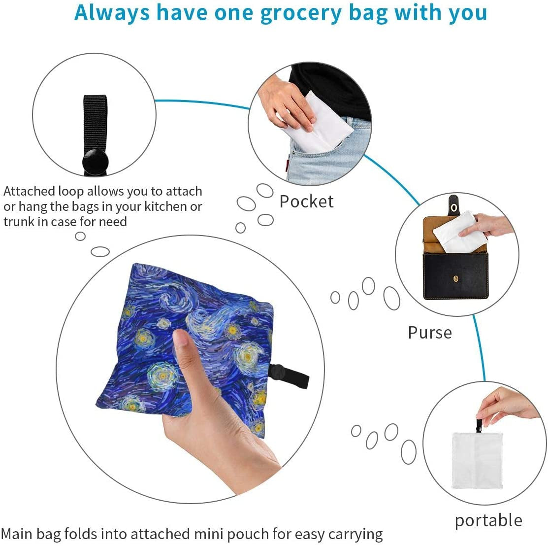 Starry Night Print Reuseable Grocery Bags Blue Sky Shopping Totes Art Foldable Waterproof Bag Storage Environmentally Fiendly (Starry Night) Home & Kitchen Kitchen & Dining Luggage & Bags Reusable Grocery Bags Shopping Totes Storage & Organization Travel & To-Go Food Containers