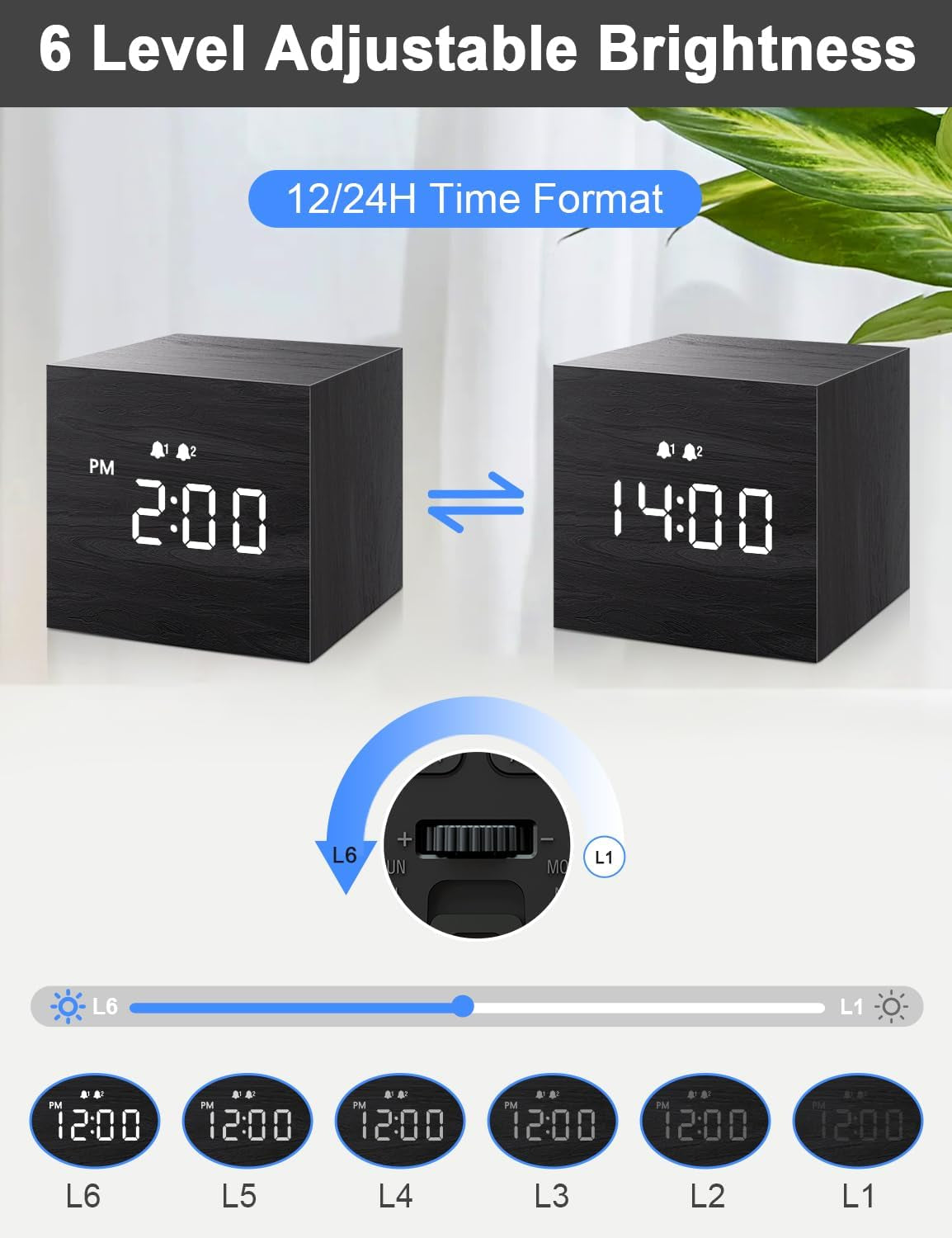 JALL Digital Alarm Clock, with Wooden Electronic LED Time Display, Dual Alarm, 2.5-Inch Cubic Small Mini Wood Made Electric Clocks for Bedroom, Bedside, Desk, Black Alarm Clocks Clocks Home & Kitchen Home Décor Products