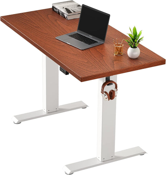 Electric Standing Desk 48 X 24 Inches, Adjustable Height Computer Desk, Whole Piece Board Sit Stand Desk for Home Office, Memory Preset White Frame + Walnut Top 0.7” Furniture Home & Kitchen Home Office Desks Home Office Furniture