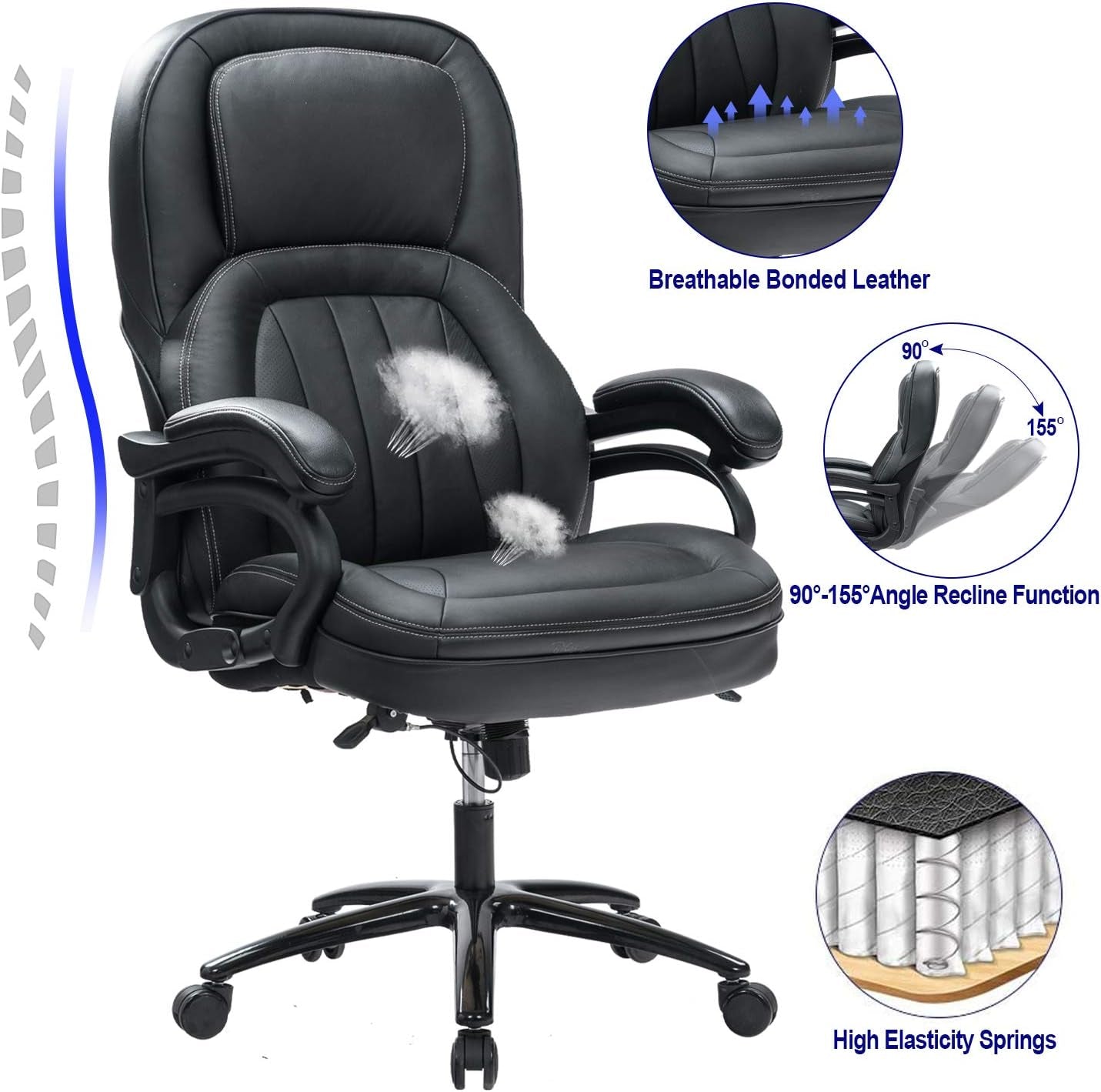 KCREAM Big and Tall Office Chair for Heavy People, Rocking Executive Office Chair Lumbar Support for Desk Chairs with Wheels Lazy Boy Leather Chair Work Chair Sillas Comfortable Chair (9118) Chairs & Sofas Managerial & Executive Chairs Office Furniture & Lighting Office Products