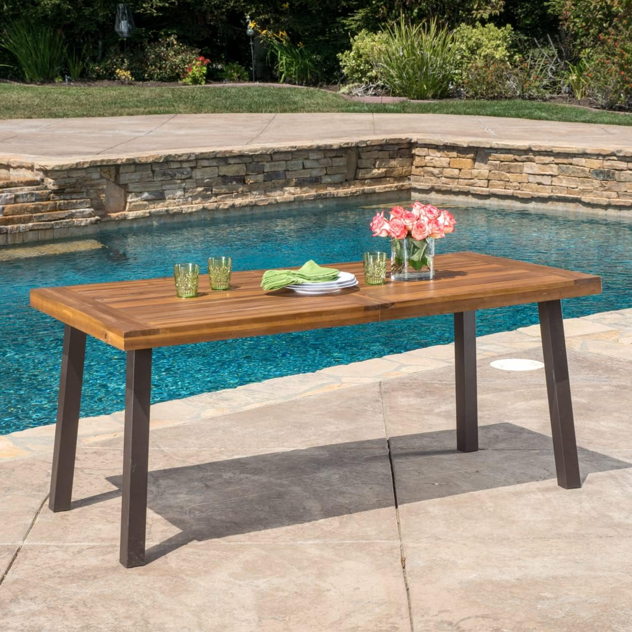 Christopher Knight Home 298192 Spanish Bay Acacia Wood Outdoor Dining Table | Perfect for Patio | with Teak Finis, Brown Dining Tables Lawn & Garden Patio Patio Furniture & Accessories Tables